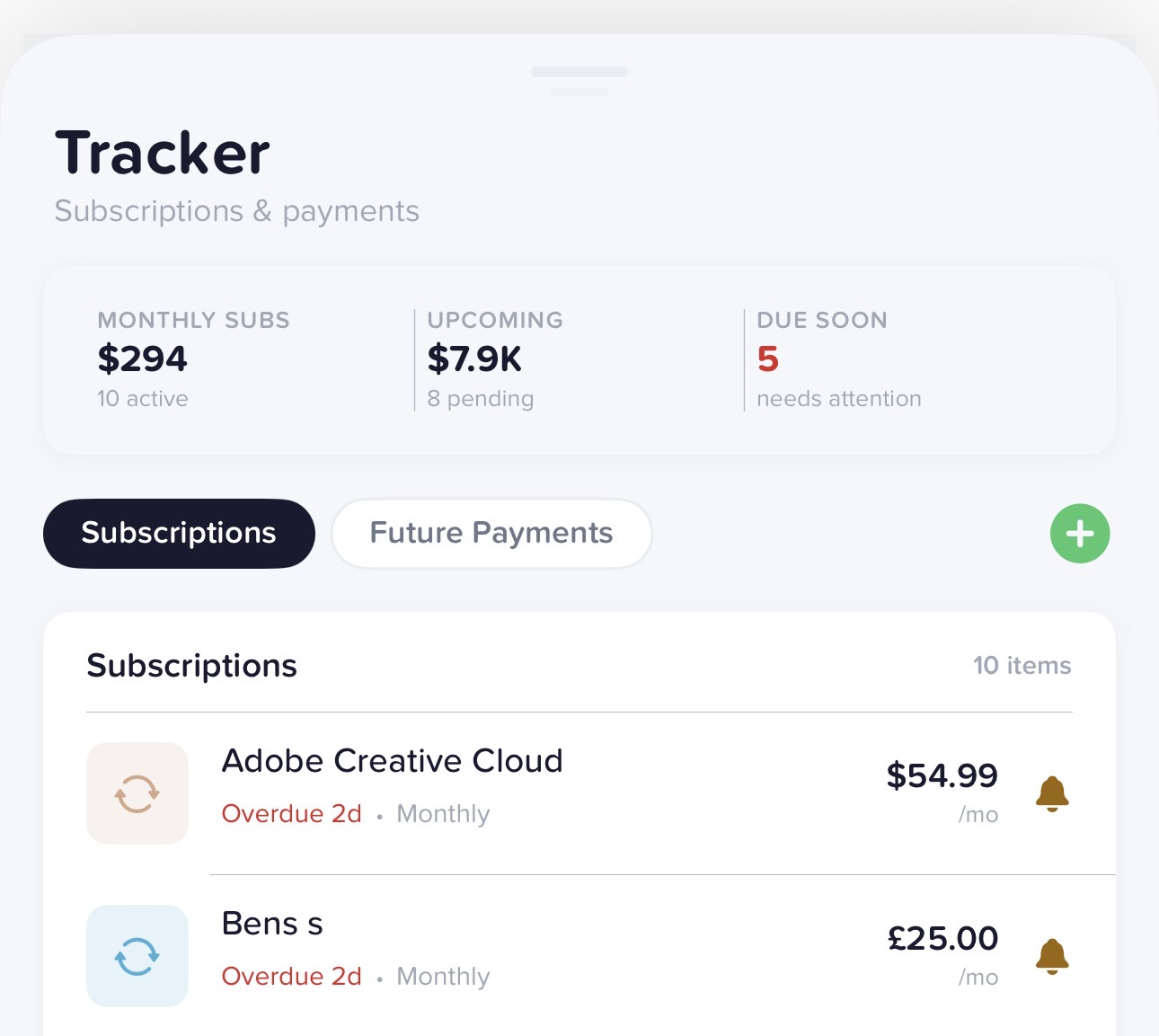 Subscription Tracker screenshot